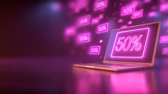 Neon 50% discount on laptop screen for online sale - Powered by Adobe