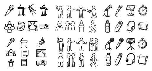 Hand-drawn presentation and speech icons