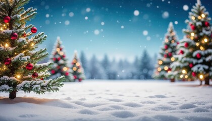 Winter wonderland celebration christmas tree farm scenic landscape snowy environment festive viewpoint magical atmosphere with twinkling lights and soft snowfall