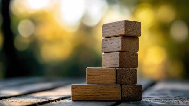Video A stack of wooden blocks sitting on a wooden table, ideal for use in s, designs, and educational settings