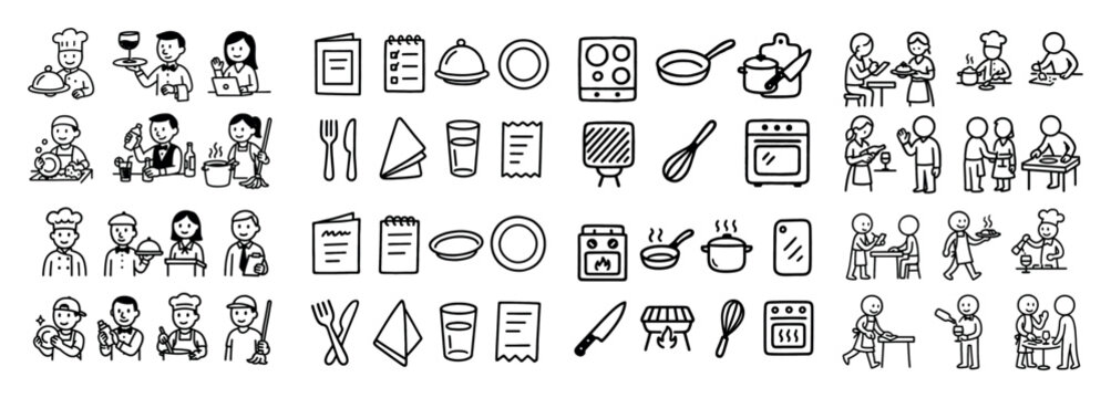 Diverse chefs and cooking tools illustrations - Powered by Adobe