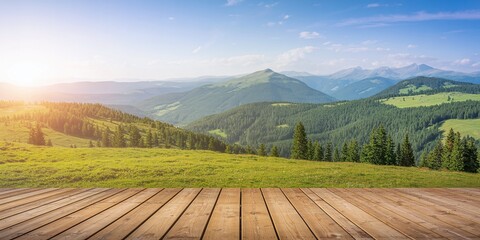 Serene Mountain Landscape at Sunrise from Wooden Deck