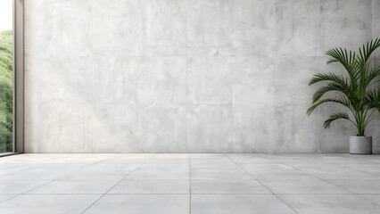 Modern Interior With Textured Gray Wall and Potted Green Plant With Natural Light