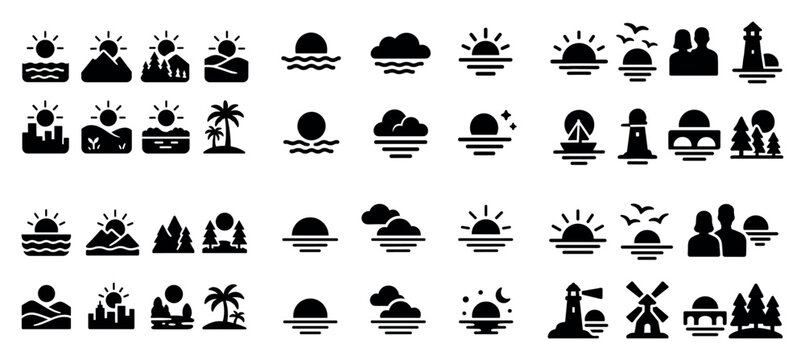 Minimalist nature and ocean icons