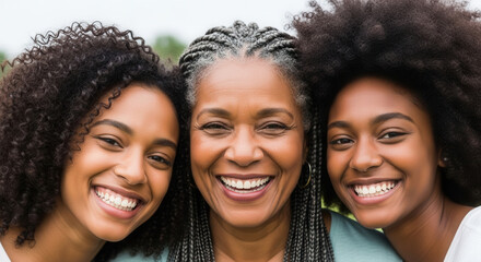 Happy grandmother and granddaughters sharing a joyful moment