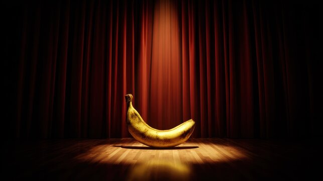 Empty stage with a single spotlight illuminating a prop on the floor. event programs, museum guides, designed for cultural heritage projects and event programs, supports education.