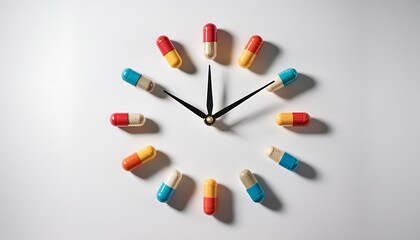 Creative clock face made from colorful gummy candies arranged on a white background with shadows
