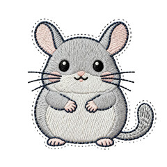 Obraz premium Cute Gray Mouse Character Embroidery with Whiskers and Big Eyes for Adorable Artwork