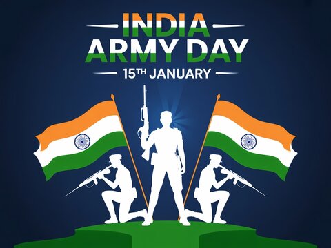 Celebrating india army day with patriotic symbols and armed soldiers on january fifteenth