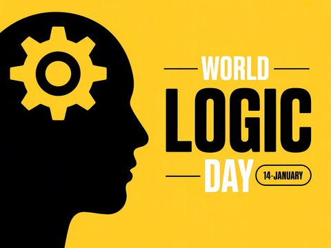 Celebrating world logic day with a symbol of thought and innovation on a vibrant yellow background