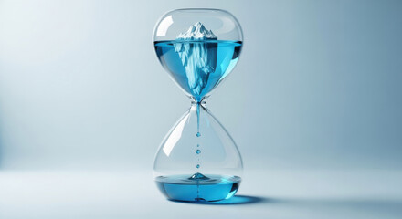 Iceberg hourglass symbolizes melting time and crisis