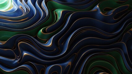 Obraz premium Elegant flowing blue and green abstract waves with golden lines
