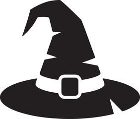 Spooky black witch hat vector symbol with a distinctive buckle, perfect for Halloween, magic, and fantasy themes.