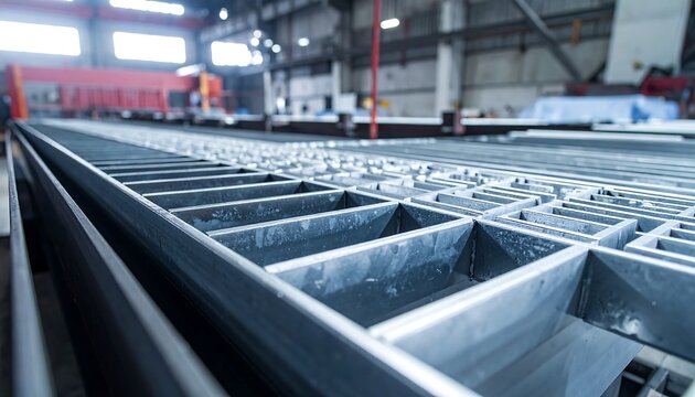Industrial Metal Grating in a Factory Setting.