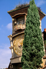 The Leaning Clock Tower is one of the most interesting landmarks of the Tbilisi Marionette Theater in central Tbilisi, Georgia, 2025.