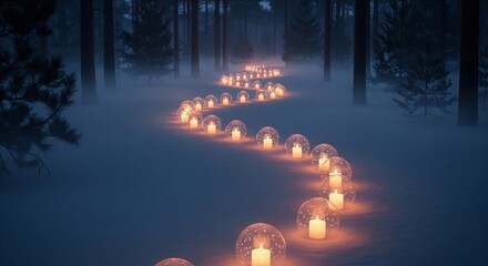 Cozy Outdoor Lighting: Long Exposure of Candles Guiding Through Snow and Dark Trees