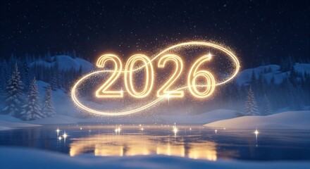 Abstract New Year Greeting: Stylized 2026 Numbers Made of Golden Sparks and Light