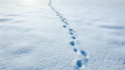 Footprints In The Snow Leading Into The Distance On A Bright Sunny Day