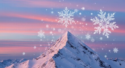 Alpine Winter Scene: Beautiful Snow Mountains and Graphic Falling Snow Elements
