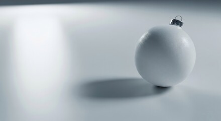 Minimalist White Christmas Bauble on Clean White Background with Dramatic Shadow