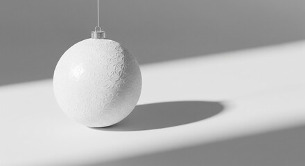 Monochromatic Studio Shot: Single Frosted White Christmas Ornament on Plain Surface