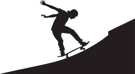 Silhouette Skateboarder: Capturing the dynamic action of a skateboarder executing a challenging stunt against a stark backdrop, showcasing both skill and determination. 