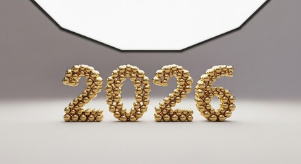 Graphic Holiday Concept: Golden Ball Text for Upcoming Year 2026 Celebration