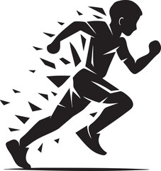 Dynamic Runner: A silhouette of a determined athlete embodies speed and motion, with shards of energy trailing behind, illustrating the relentless pursuit of excellence.