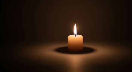 Contemplative Background: Burning Wax Candle in Darkness with Radial Light Effect