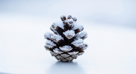 Isolated Frosted Pine Cone on Minimalist White Background for Winter Decoration