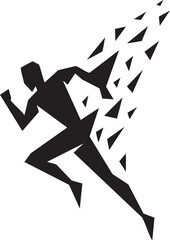 Dynamic Runner: A modern silhouette of a sprinting individual in motion, embodying speed and progress, with fragmented elements suggesting movement and energy.