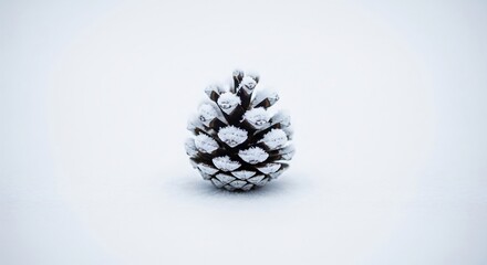 Simple Studio Shot: Single Snow-Dusted Pinecone on Clean High-Key Surface