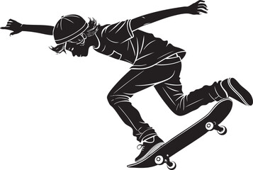 Dynamic Skateboarder Silhouette: A skilled skateboarder executes a daring maneuver, captured in a dynamic silhouette.