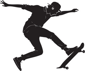 Skateboarder Silhouette in Action: Capturing a dynamic moment of a skateboarder mid-trick, highlighting the balance and agility involved in the sport.
