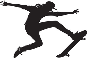 Silhouette Skateboarder: The silhouette of a skateboarder executing a dynamic trick against a clean background, embodying the freedom and thrill of urban action sports.