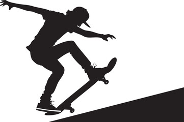 Skateboarder's Silhouette: A silhouette of a skateboarder executing a dynamic trick on their skateboard, demonstrating agility and skill in a moment of action.