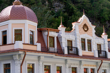 Beautiful views of old houses in the city of Borjomi in Georgia, October 2025.