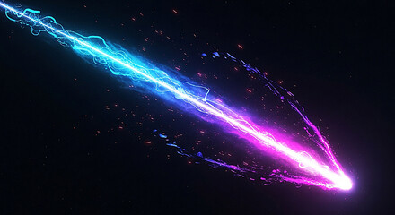 Bright blue and pink neon energy trail streaking across a dark background