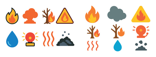 Fototapeta premium Colorful Forest Fire Icons