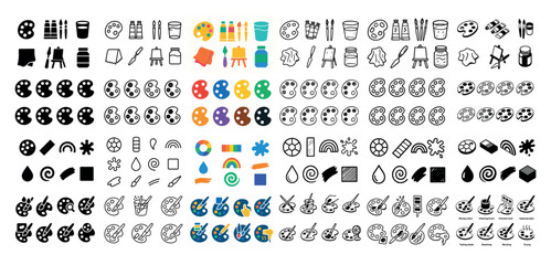 Fototapeta premium Colorful artist tools icon set