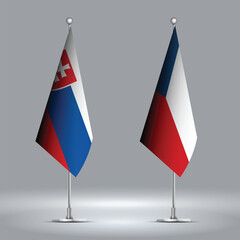 Two Standing Flags Representing Czech Republic vs Slovakia with Flags on Bodies 
