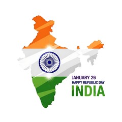 Vibrant India Map Silhouette with National Flag Colors and Ashoka Chakra Celebrating Republic Day