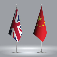 Two Standing Flags Representing China vs UK with Flags on Bodies 