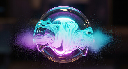Abstract glowing ethereal energy form contained within a transparent sphere