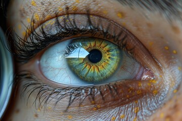 Close-up view of a human eye showcasing vibrant colors and intricate details during daylight