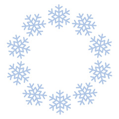 Minimal winter wreath made of delicate snowflakes in soft blue tones. Perfect for Christmas cards, invitations, seasonal decor and elegant holiday design.