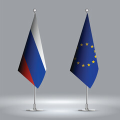 Two Standing Flags Representing EU vs Russia with Flags on Bodies 