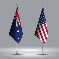 Two Standing Flags Representing USA vs Australia with Flags on Bodies 