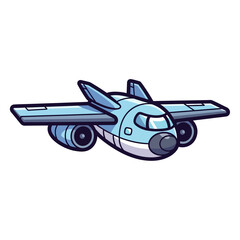Cartoon airplane with blue color and black outline on white background.