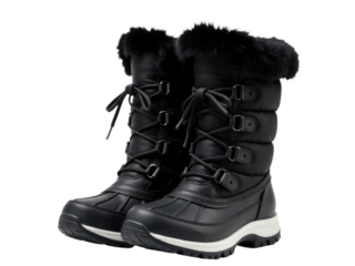 A pair of high-quality fur-lined black boots suitable for winter or outdoor activities